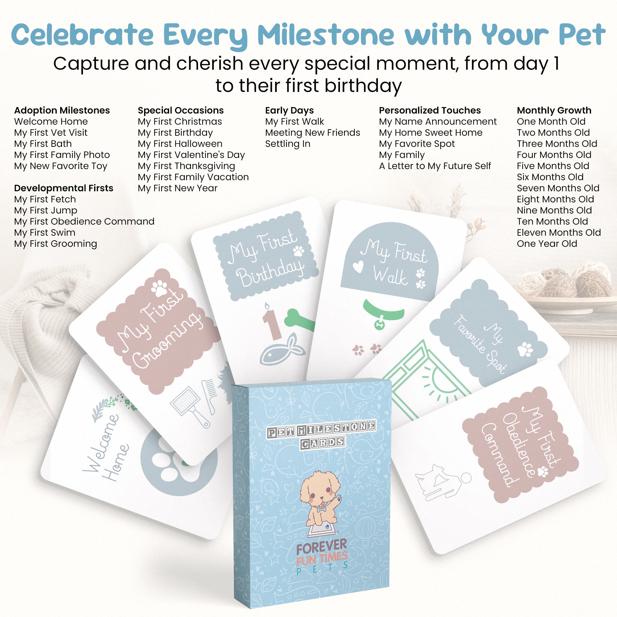 Pet Milestone Cards – Celebrate Key Moments with Your New Pet, Adoption & Growth Keepsake for Dogs and Cats, Perfect Gift for Pet Parents